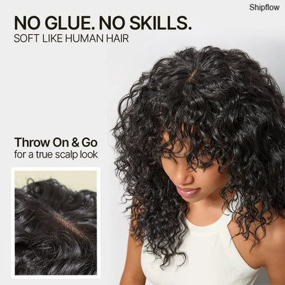 Human Hair Curly Wig with Bangs – Shaggy Waves