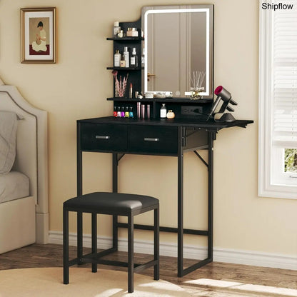 Makeup Vanity Desk with Mirror & Lights, Storage Drawer & Chair, White