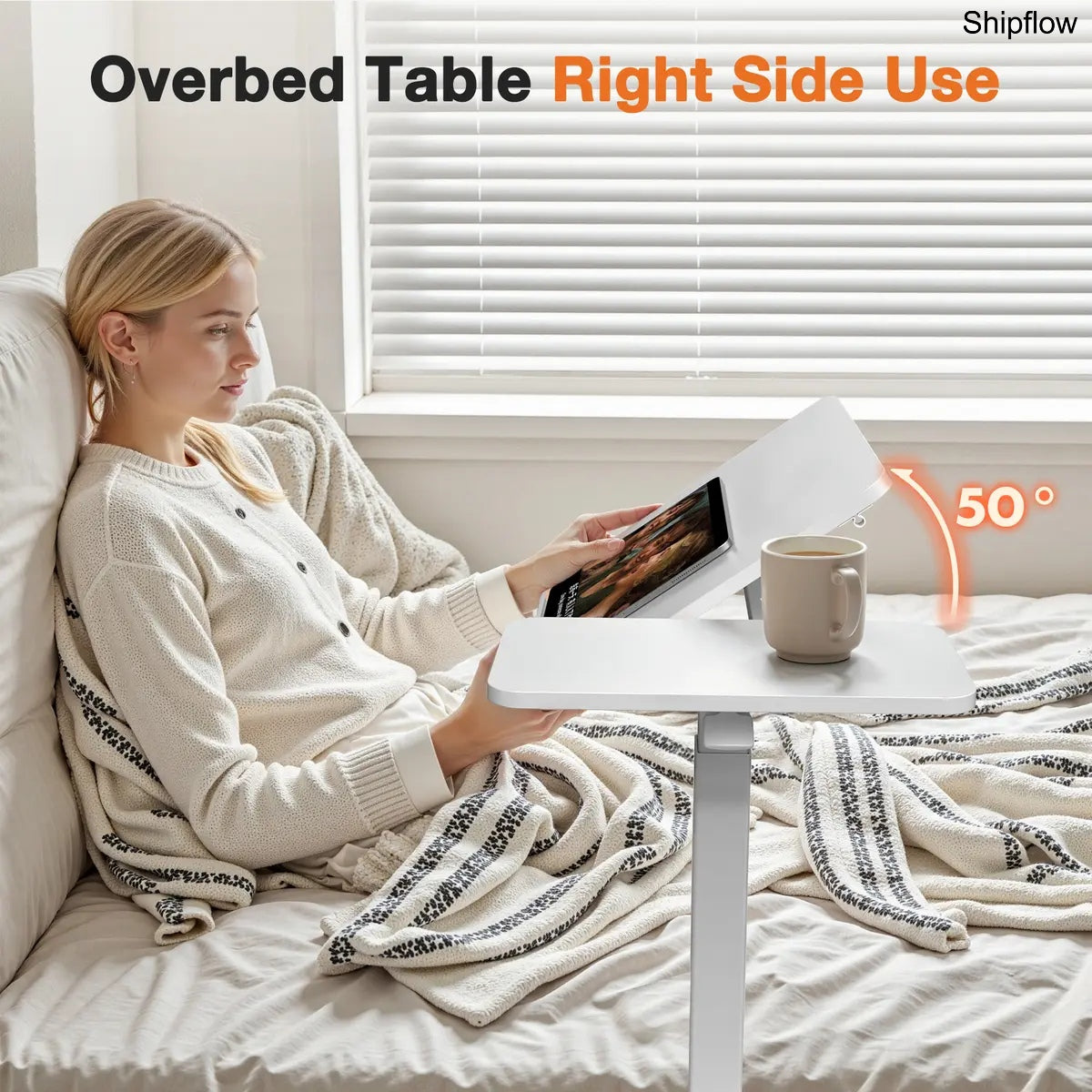 L-Shaped Overbed Table with Wheels – Adjustable Laptop Desk