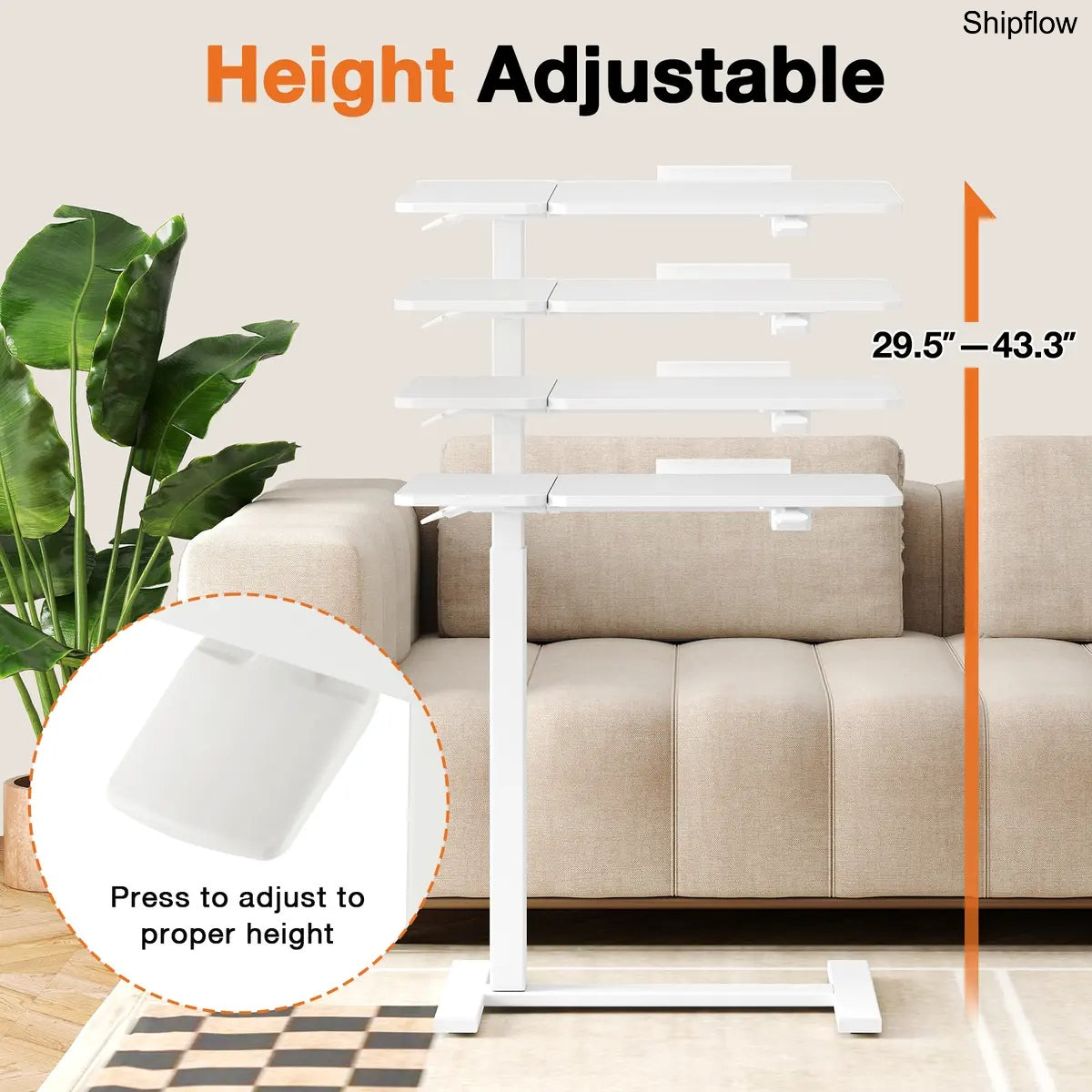 L-Shaped Overbed Table with Wheels – Adjustable Laptop Desk