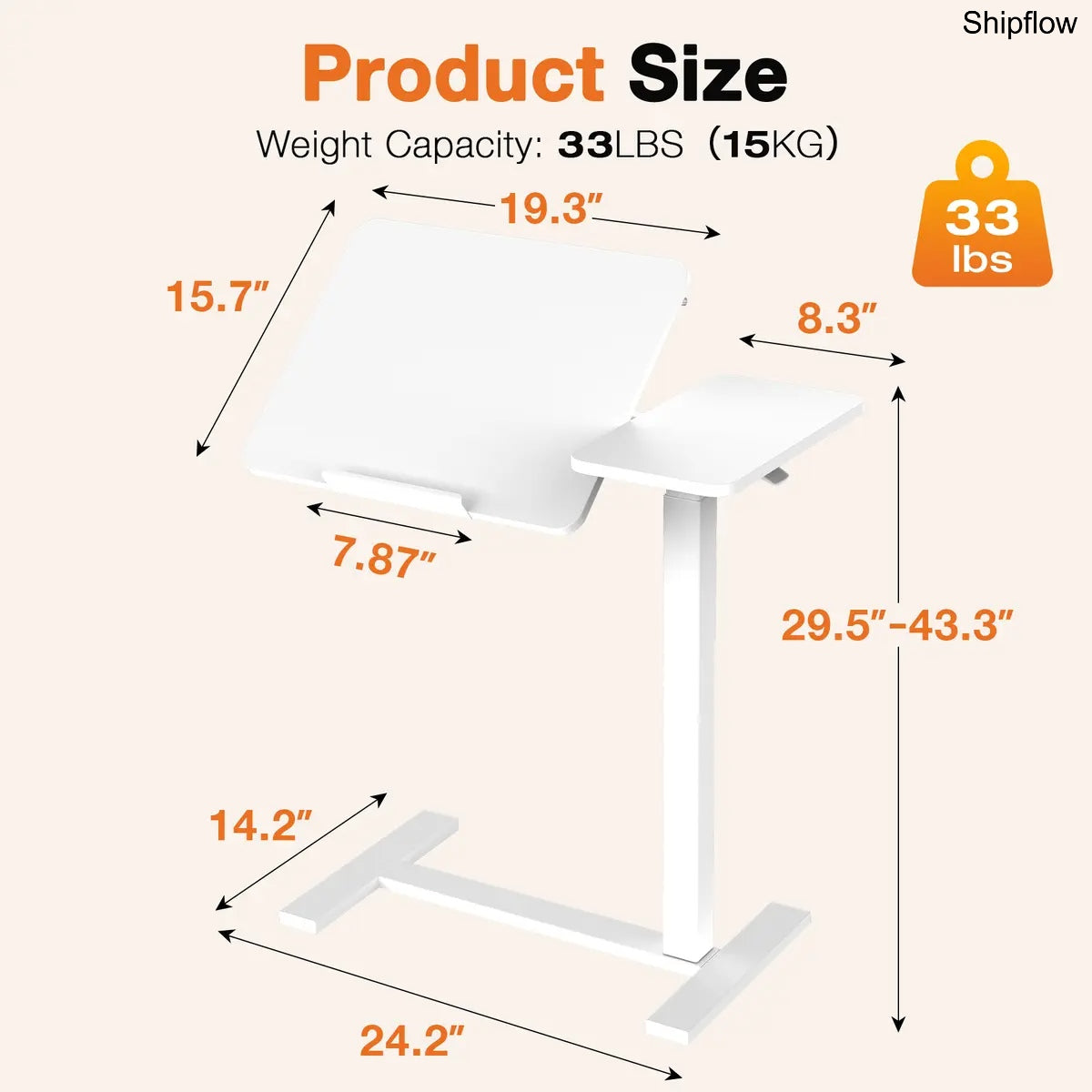 L-Shaped Overbed Table with Wheels – Adjustable Laptop Desk