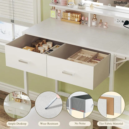 Makeup Vanity Desk with Mirror & Lights, Storage Drawer & Chair, White