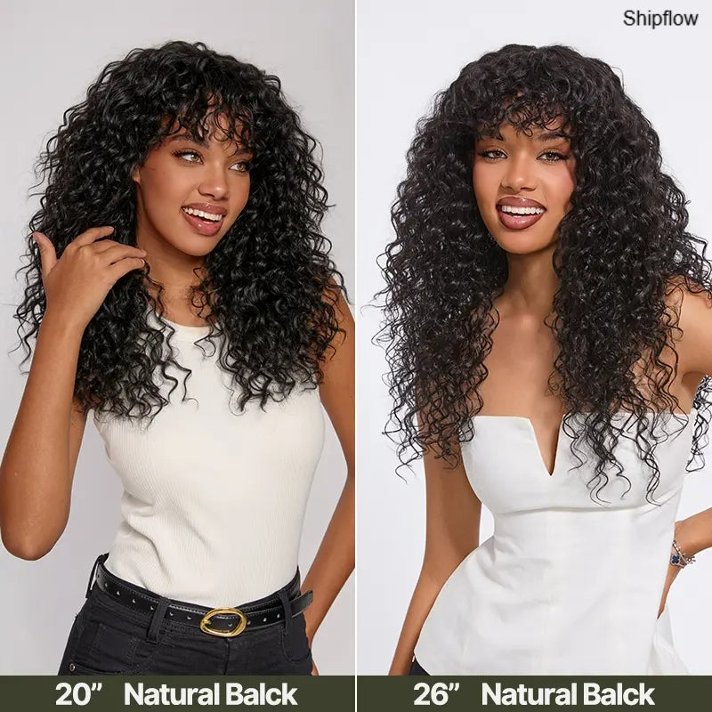 Human Hair Curly Wig with Bangs – Shaggy Waves