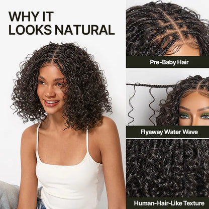 13x6 HD Pre-Cut Lace Wig Glueless Water Wave Boho Braids
