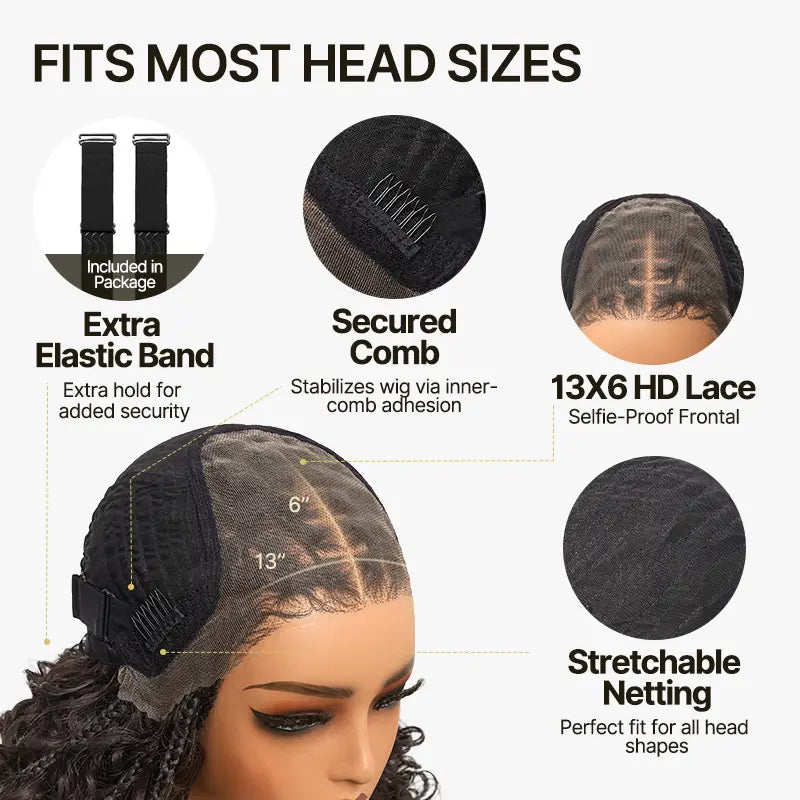 13x6 HD Pre-Cut Lace Wig Glueless Water Wave Boho Braids