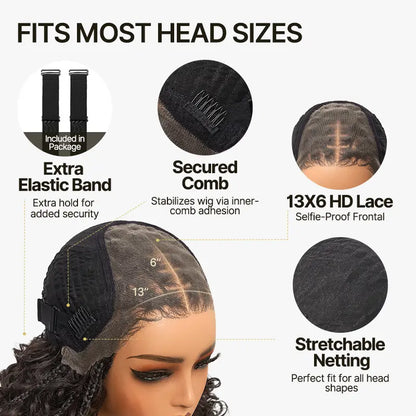 13x6 HD Pre-Cut Lace Wig Glueless Water Wave Boho Braids
