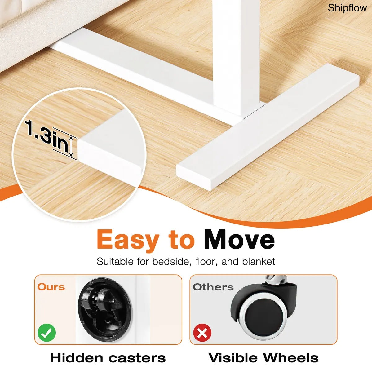 L-Shaped Overbed Table with Wheels – Adjustable Laptop Desk