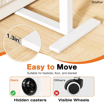 L-Shaped Overbed Table with Wheels – Adjustable Laptop Desk