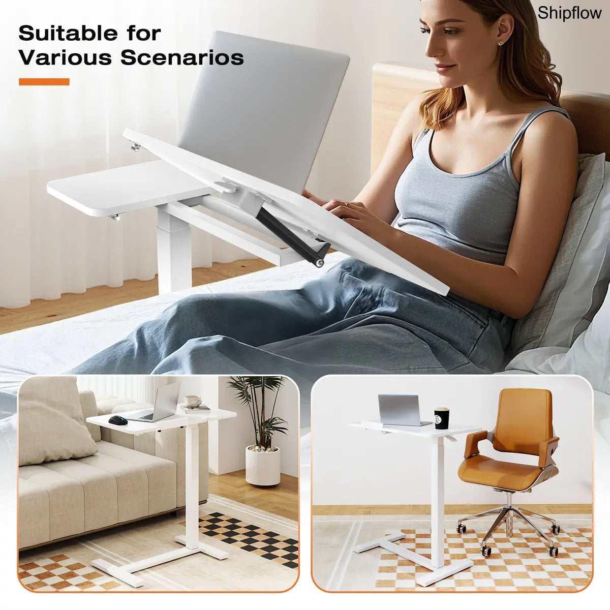 L-Shaped Overbed Table with Wheels – Adjustable Laptop Desk