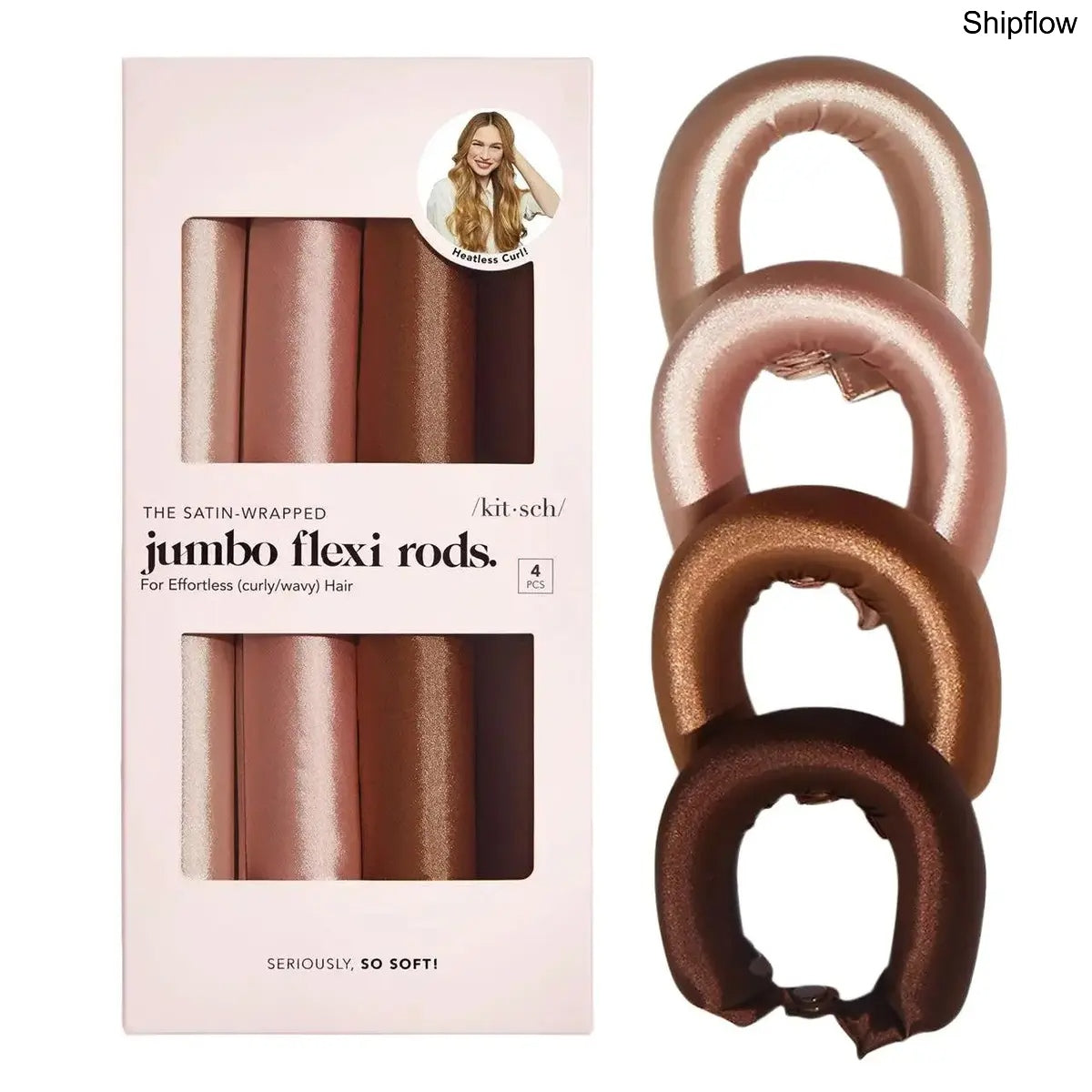 Satin Heatless Hair Curlers – Jumbo Flexi Rod, 4pcs