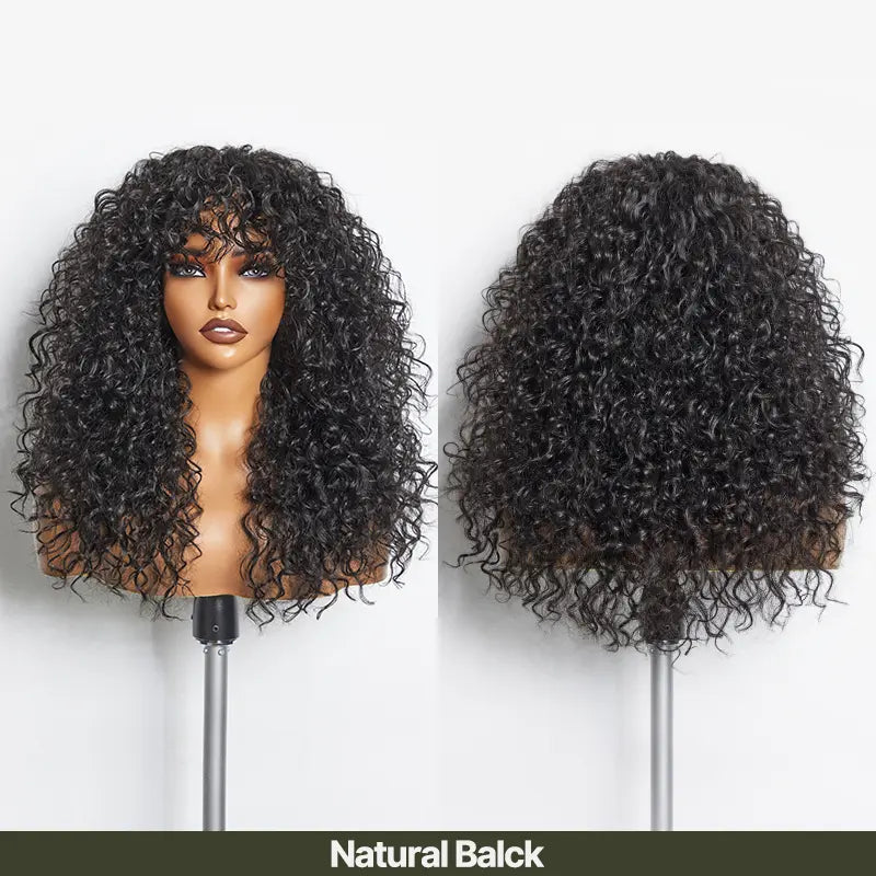 Human Hair Curly Wig with Bangs – Shaggy Waves