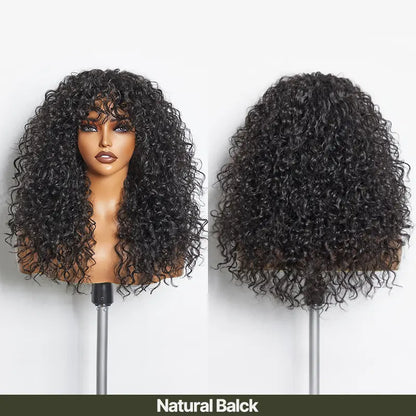 Human Hair Curly Wig with Bangs – Shaggy Waves