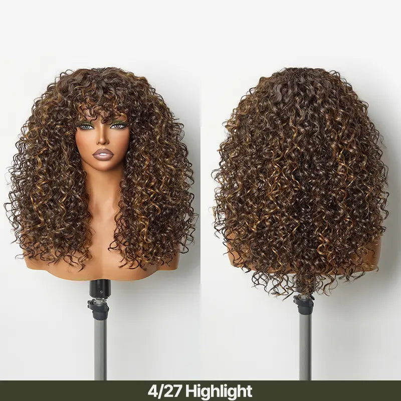 Human Hair Curly Wig with Bangs – Shaggy Waves