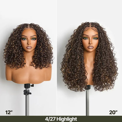 13x6 HD Pre-Cut Lace Wig Glueless Water Wave Boho Braids