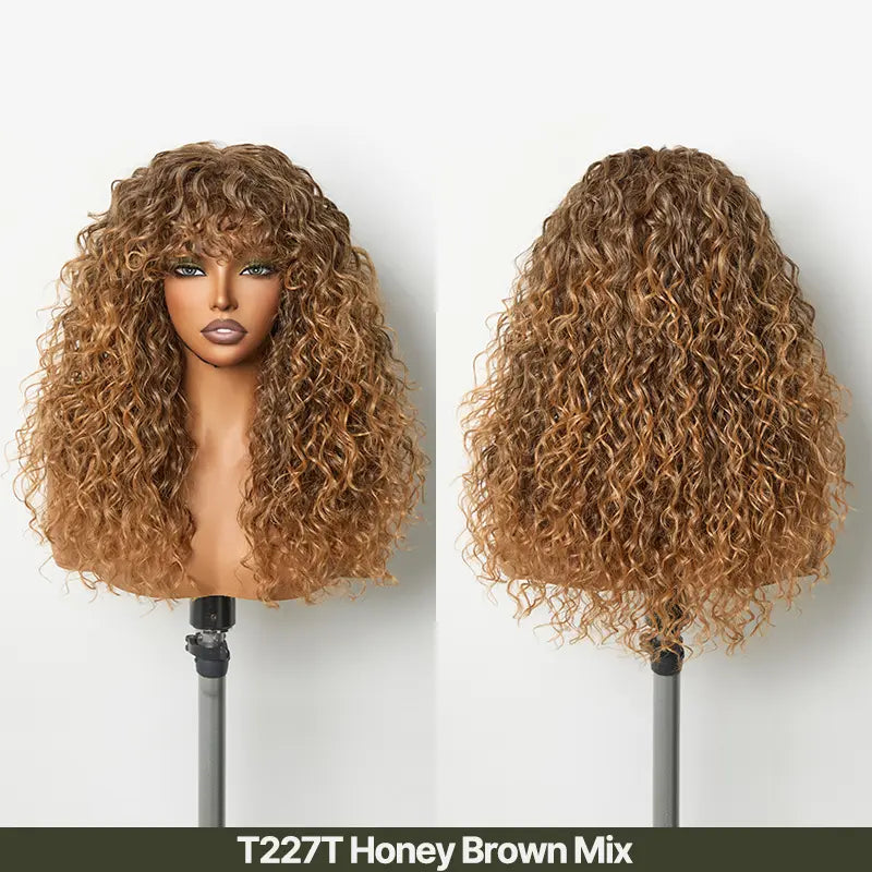 Human Hair Curly Wig with Bangs – Shaggy Waves