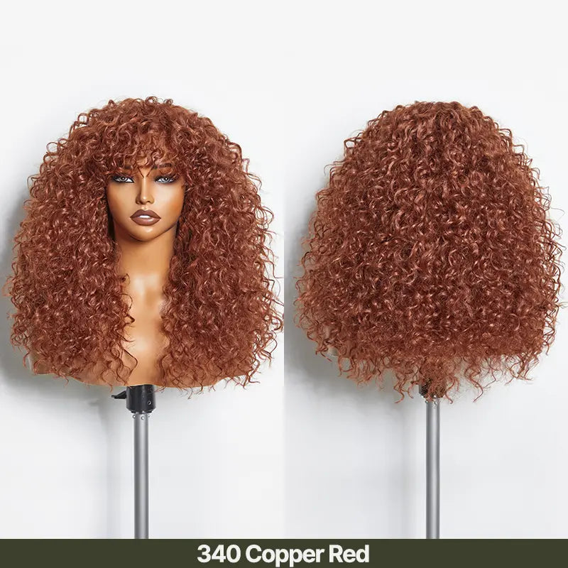 Human Hair Curly Wig with Bangs – Shaggy Waves