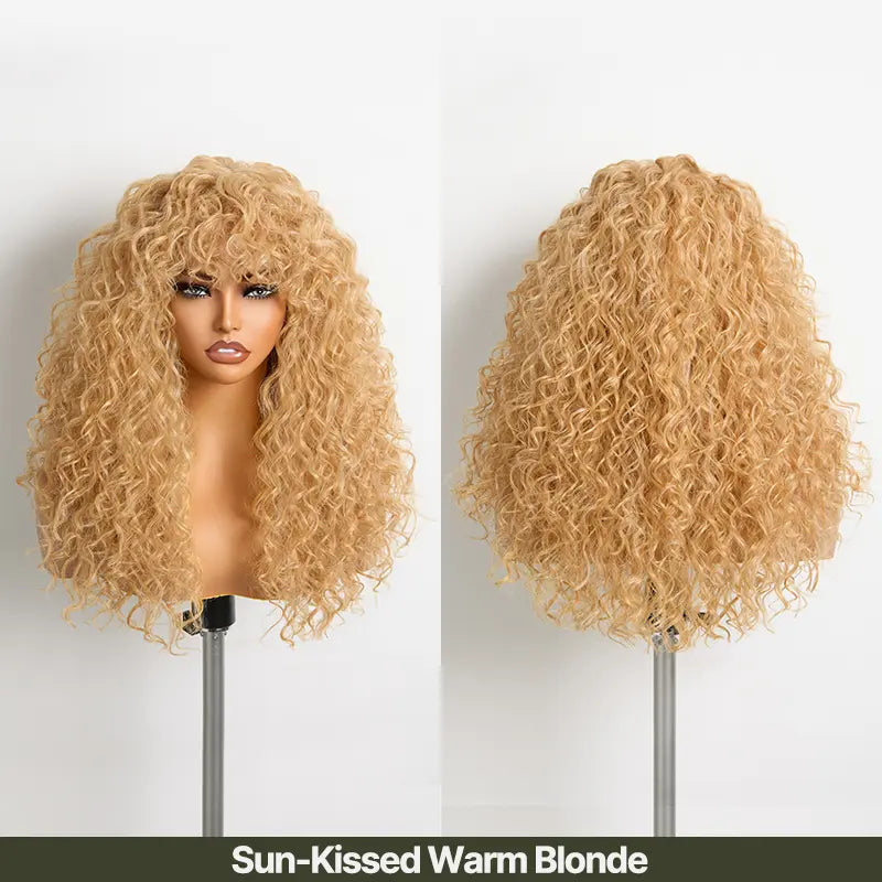 Human Hair Curly Wig with Bangs – Shaggy Waves