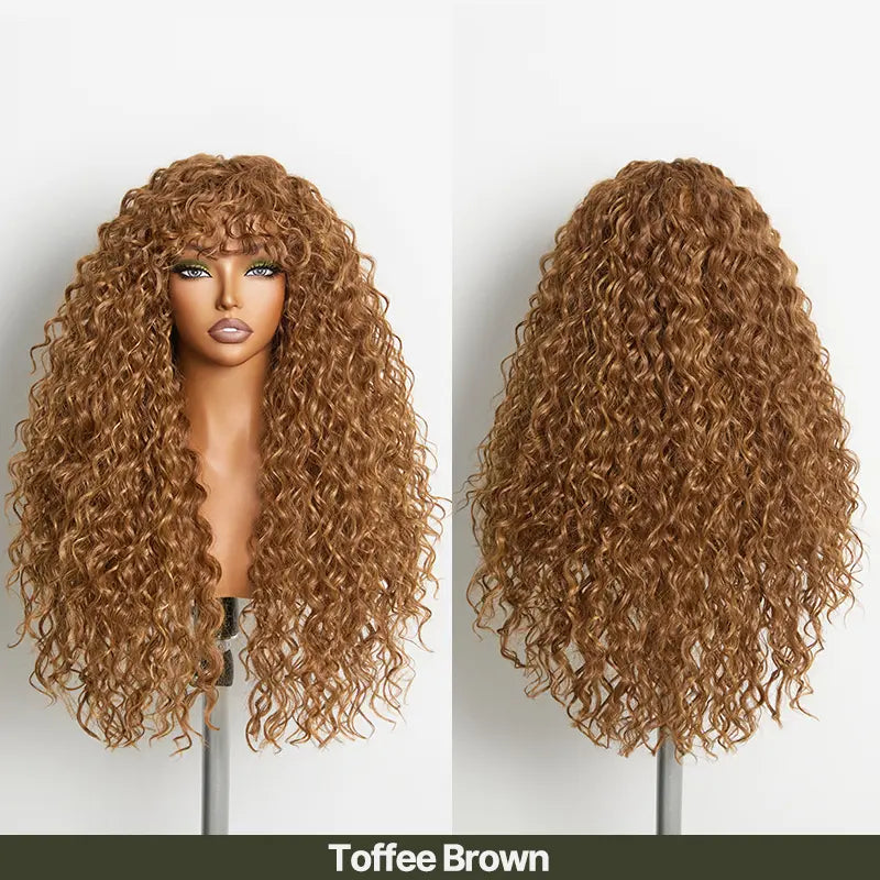 Human Hair Curly Wig with Bangs – Shaggy Waves