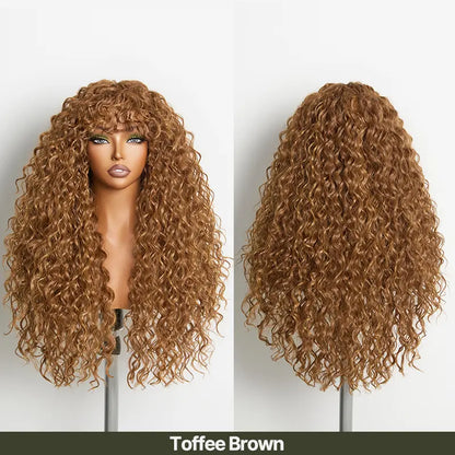 Human Hair Curly Wig with Bangs – Shaggy Waves